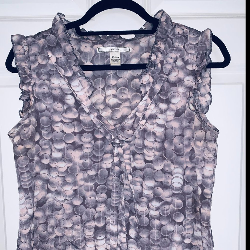 Tie Neck Ruffle Sleeve Blouse